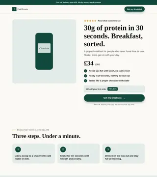 Long-form product page, shown with a sample brand