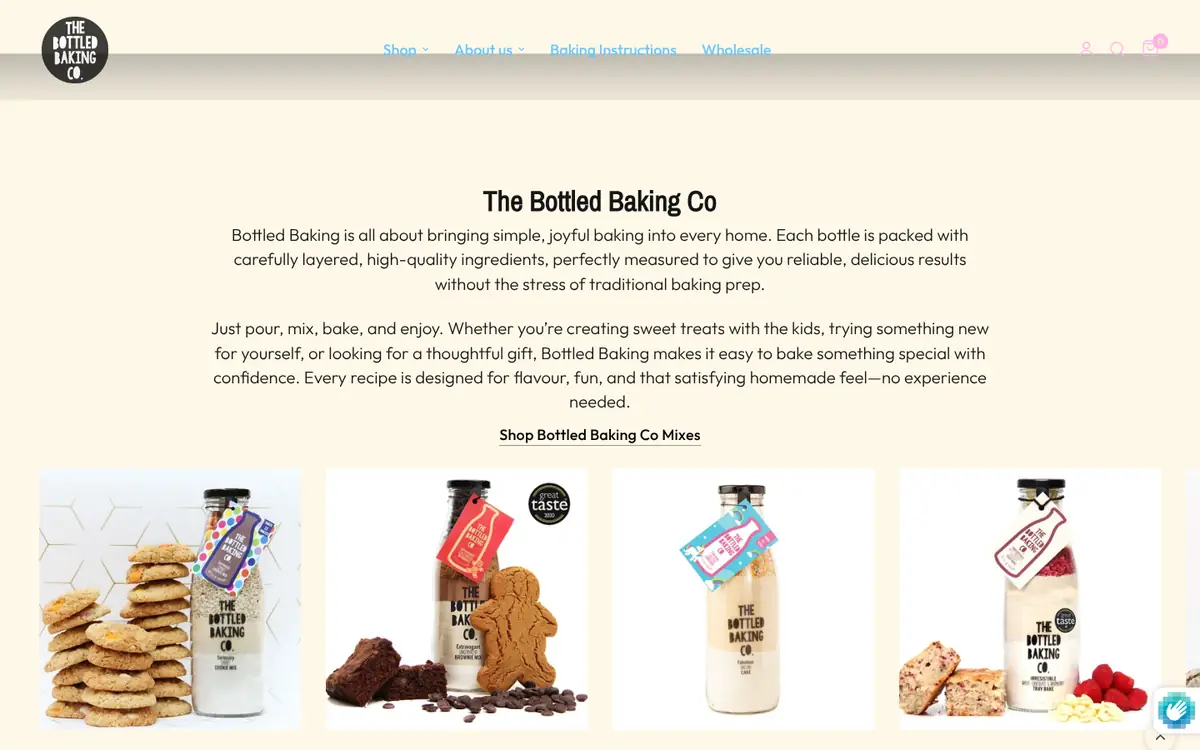 Bottled Baking Co homepage on desktop