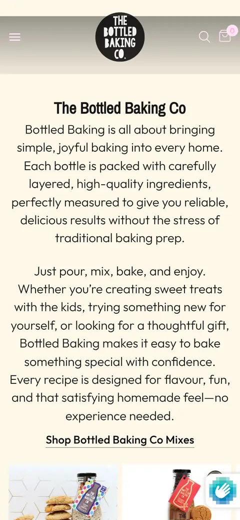 Bottled Baking Co homepage on a phone