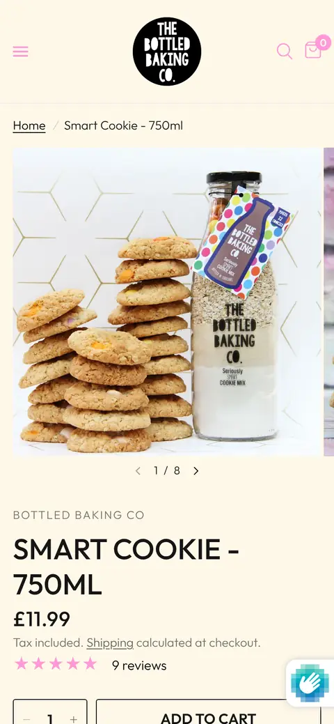 A Bottled Baking Co product page on a phone