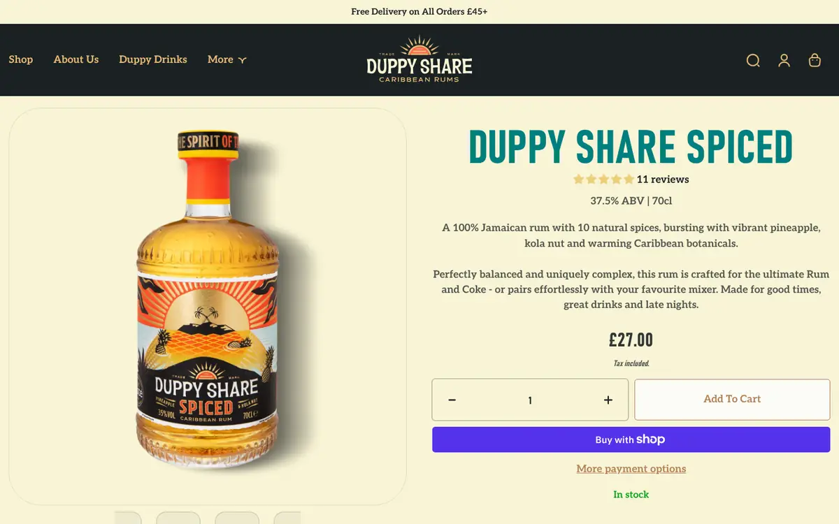 A Duppy Share product page on desktop